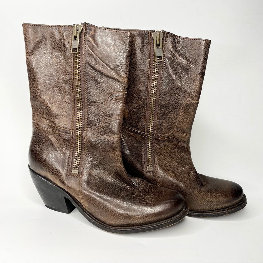 Dolce Vita Evelyn Ankle Boot Double Zip Booties Brown Genuine Leather Size 8.5